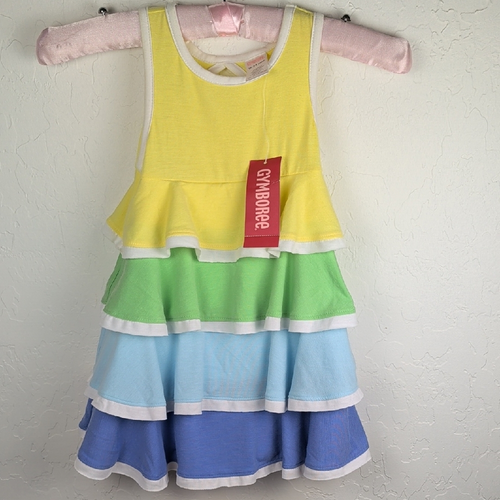 NWT Gymboree Yellow/Green/Blue Tiered Peplum Tank Dress w/ Cover